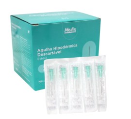 Agulha Hipodérmica Descartável 25 X 0,80 Mm (Verde) 21G X 1 - 100 Unid - Medix 